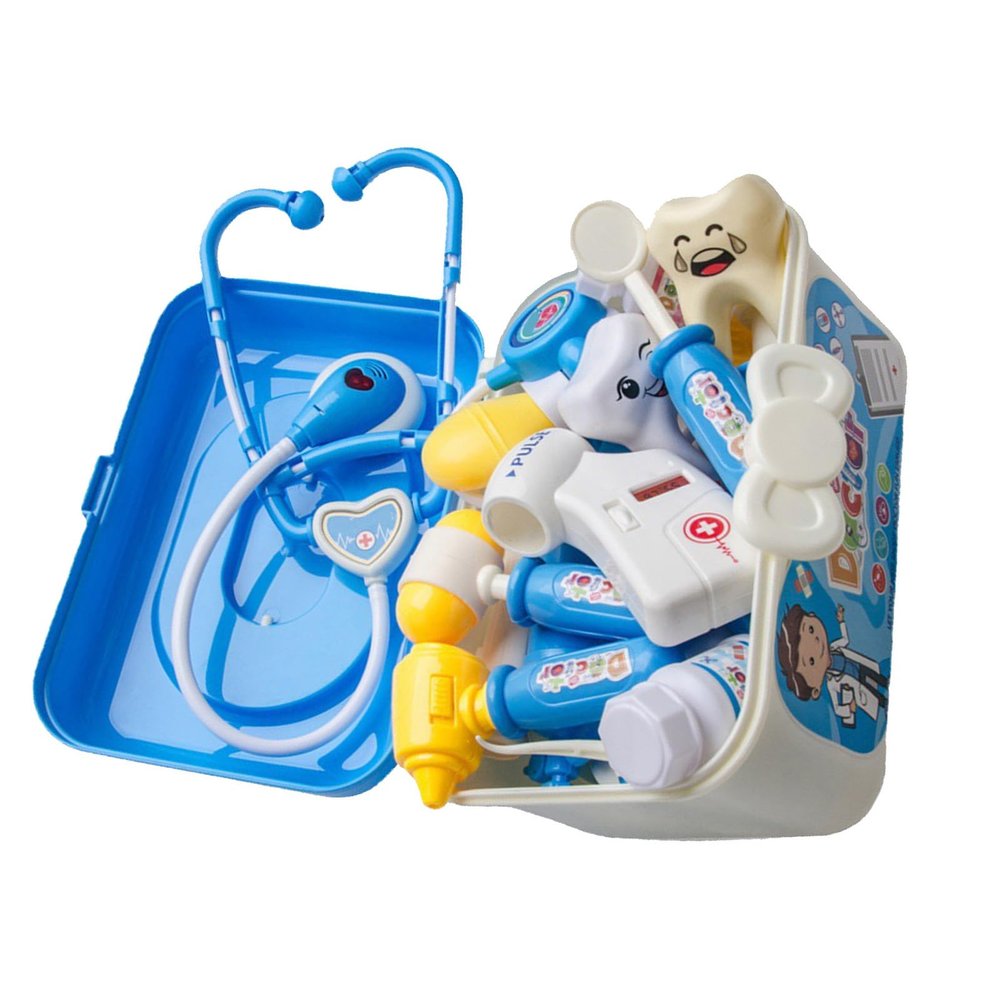ToysCentral Basics Doctor Kit for Kids 33 Pieces Blue Plastic Doctor Toys with Storage Box for and Learning
