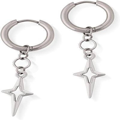 Star Spike Hoop Cosplay Earrings Unisex Silver