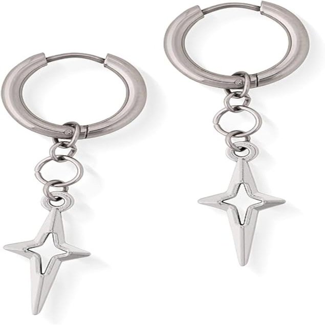 Star Spike Hoop Cosplay Earrings Unisex Silver