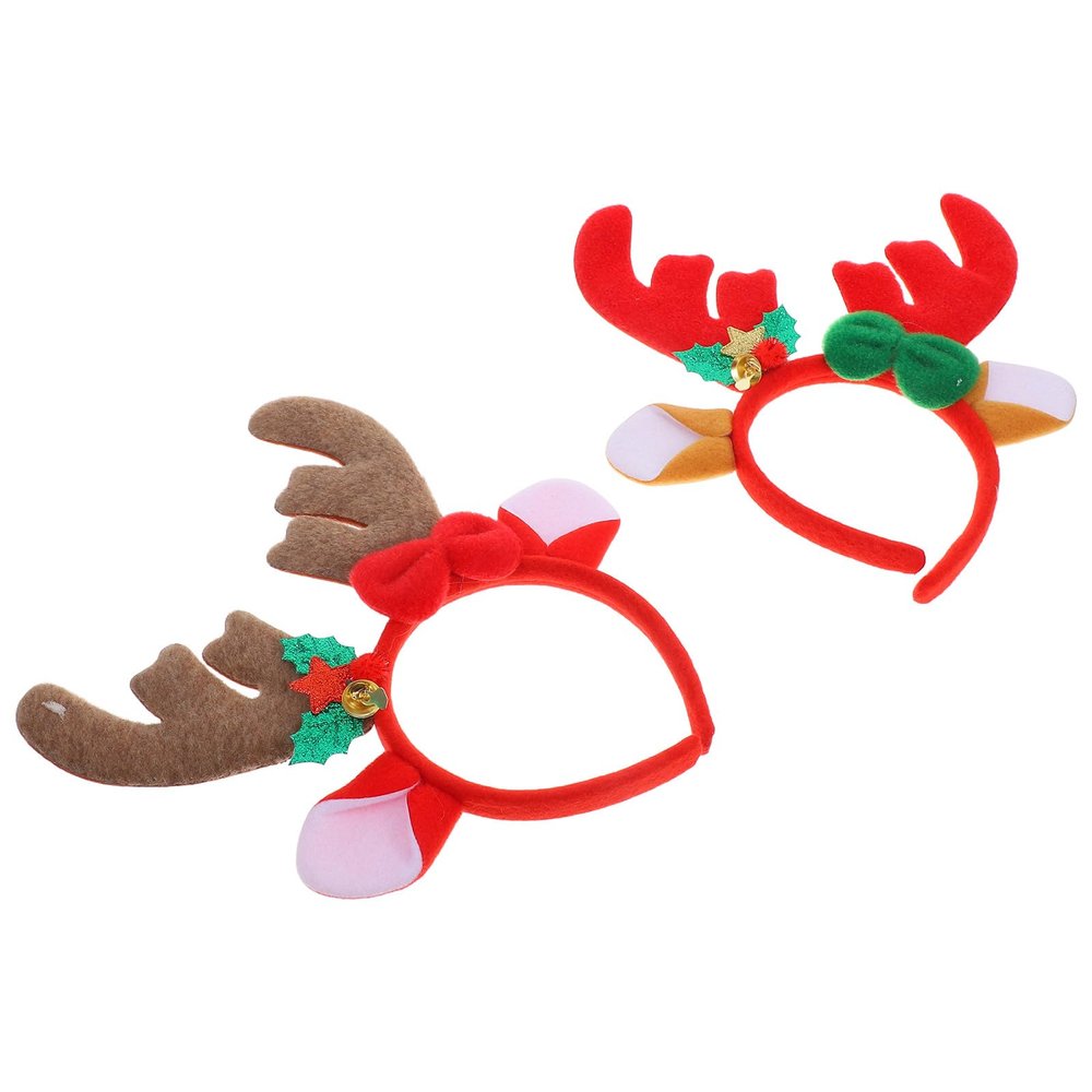 Beaupretty 2Pcs Christmas Reindeer Antlers Hairband with Khaki and Crimson Antler Headbands Festive Party Favors Christmas Accessories for Adults