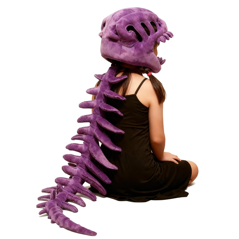 Koconh Spinosaurus Plush Dino Outfit, Spinosaurus Costume for Kids, Dinosaur Skeleton Plush Costume for Christmas (Purple,Child(29inch))