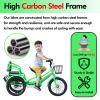 SRNSAEB Child Tandem Three Wheel Bike for Cycling/Outing/Picnic, Folding Two Seater Cruiser Bike with Seat Belt/Front Rear Baskets, Adjustable Handle Kid Tricycle(Green,16in) view 3