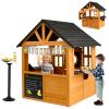 JOYMOR Kids Wooden Lemonade Stand Outdoor Playhouse for Ages 3-8, Pretend Play BBQ with 50 Accessories, Lemon Sign Banner & Split Door for Kids Outdoor Backyard Imaginative Play (Light Brown) view 1