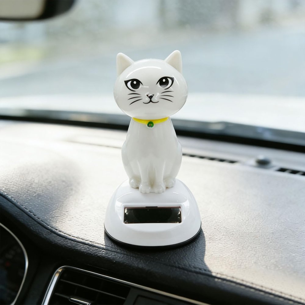 DEAELF Cat Solar Powered Decoration, Cute Swing Animal Dancing Dolls Car Dashboard Ornament, Solar Shaking Cat Toy Desktop Decoration for Vehicle Home Office (OpenEyes)