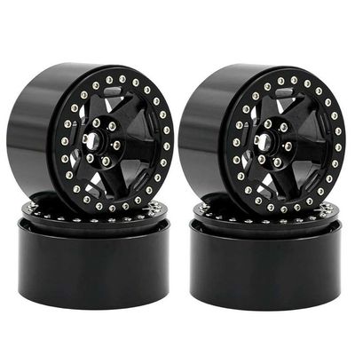 4pcs 2.2 Inch Metal Wheel Hub Tires Compatible with 1/8 1/10 Scale Crawler RC Car Upgrade Parts Traction Yk4082 Off Road Vehicle Accessories(Black)