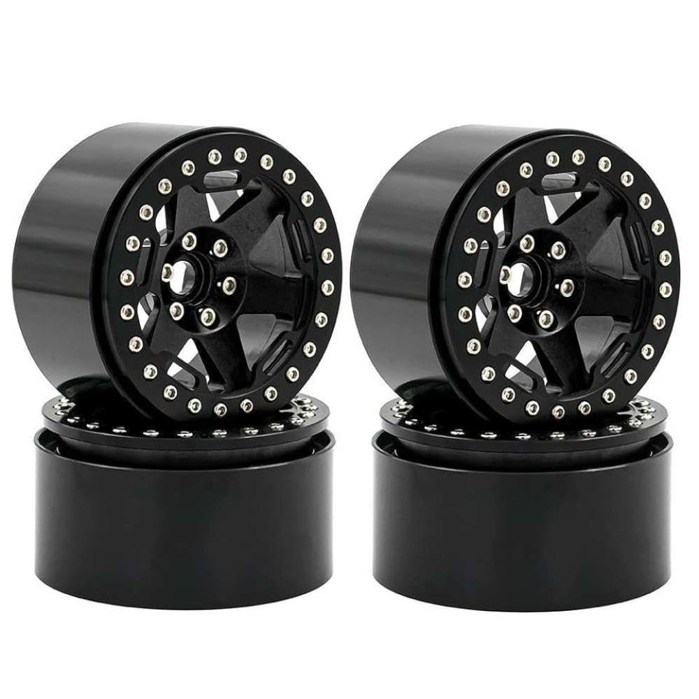 4pcs 2.2 Inch Metal Wheel Hub Tires Compatible with 1/8 1/10 Scale Crawler RC Car Upgrade Parts Traction Yk4082 Off Road Vehicle Accessories(Black)
