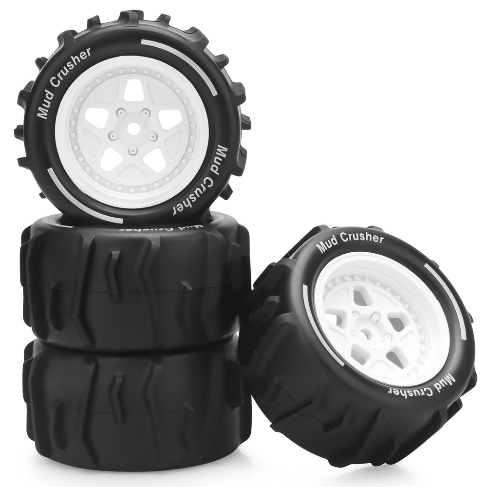 1/18 RC Wheels and Tires, daitoku 12mm Hex Hub RC Car Beach Tires for ARRMA1/18 Granite GROM - White