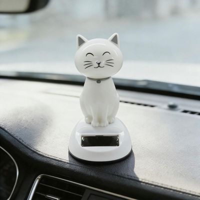 DEAELF Cat Solar Powered Decoration, Cute Swing Animal Dancing Dolls Car Dashboard Ornament, Solar Shaking Cat Toy Desktop Decoration for Vehicle Home Office (NarrowEyes)