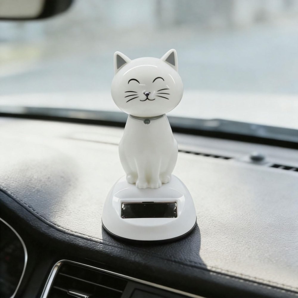 DEAELF Cat Solar Powered Decoration, Cute Swing Animal Dancing Dolls Car Dashboard Ornament, Solar Shaking Cat Toy Desktop Decoration for Vehicle Home Office (NarrowEyes)