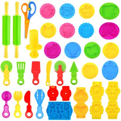 iShyan Dough Tools Play for Kids,33 PCS Dough Tool Set Includes Rolling Pins,Safety Scissors,Extruder,Kitchen Creative Tools and Molds