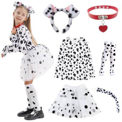 101 Dalmatian Costumes Kids, Girls Shirt Tutu Outfit Ears Headband Socks Accessories for 101st Day Of School (Toddler)