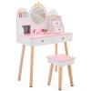 Eikyutora Wood Makeup Vanity Table and Stool Set,Bedroom Dressing Desk,Rectangular Activity Tables,Wooden Vanity Table Set,with Mirror & Drawers,for Small Space Living Room Playroom (White & Pink) view 1