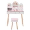Eikyutora Wood Makeup Vanity Table and Stool Set,Bedroom Dressing Desk,Rectangular Activity Tables,Wooden Vanity Table Set,with Mirror & Drawers,for Small Space Living Room Playroom (White & Pink) view 4