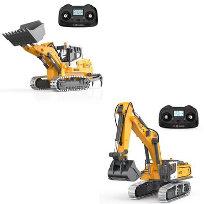 KidsFaves Pro-Grade Remote Control Excavator+Remote Control Bulldozer for Adult Metal Micro-Scale RC Construction