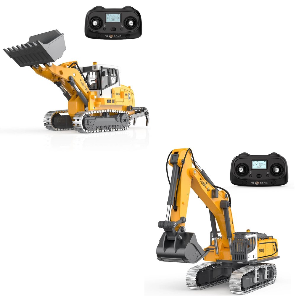 KidsFaves Pro-Grade Remote Control Excavator+Remote Control Bulldozer for Adult Metal Micro-Scale RC Construction