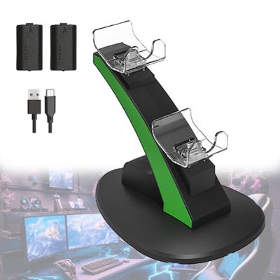 Zowdrix Handle Charging Dock, Dual Charger Controller with 2 Rechargeable Batteries, Charging Station Dock with LED Indicator Black