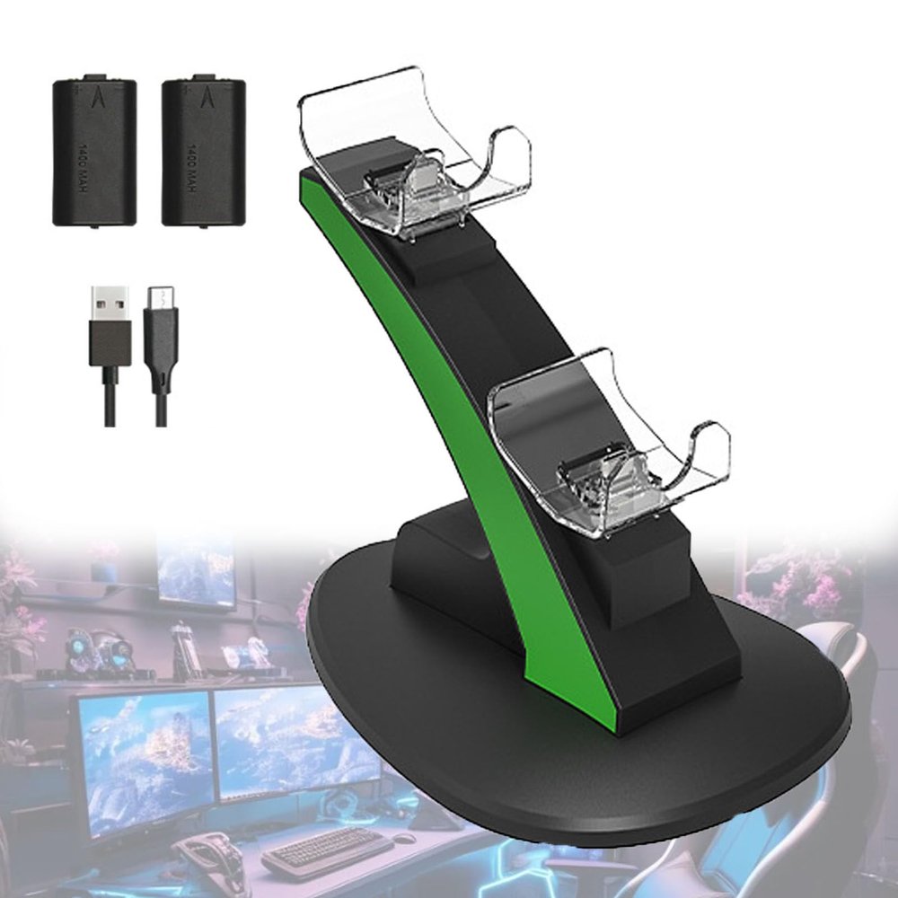 Zowdrix Handle Charging Dock, Dual Charger Controller with 2 Rechargeable Batteries, Charging Station Dock with LED Indicator Black
