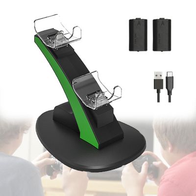 Zowdrix Fast Dual Charging Station Controllers, Includes 2 x High-Capacity Batteries with LED Indicator & Overcharge Protection Black