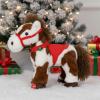 2Pcs Spotted Electric Plush Horse, Interactive Soft Adorable Pony with Joyful Neighing Sound Cute Plushie Red Saddle Green Jingle Bell Walking Wagging Head Tail Stuffed Pet Christmas Birthday Gifts view 2