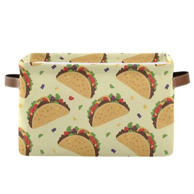 Tacos Vegetables Yellow Pattern Rectangular Storage Bin Basket with Handles - Laundry Hamper Nursery Storage Storage Baskets