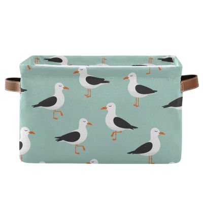 Seagulls Birds Teal Pattern Rectangular Storage Bin Basket with Handles - Nursery Storage Laundry Hamper Storage Baskets