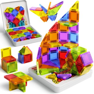 Niukdier Magnetic Tiles Mini Travel Toddler Set 60pcs Magnetic Blocks Building Kids Toys, Montessori Preschool Classroom Must-Haves Educational Learning Sensory Toys for 3+ Year Old Boys