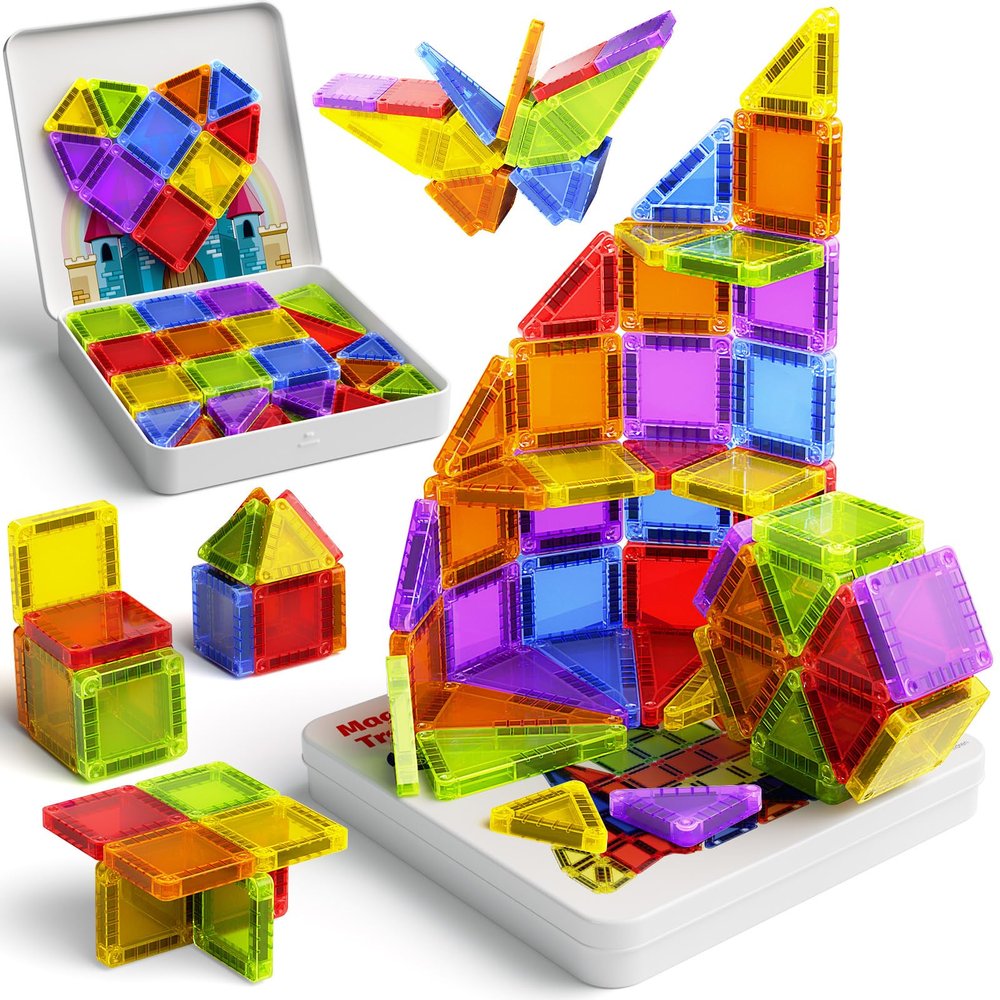 Niukdier Magnetic Tiles Mini Travel Toddler Set 60pcs Magnetic Blocks Building Kids Toys, Montessori Preschool Classroom Must-Haves Educational Learning Sensory Toys for 3+ Year Old Boys