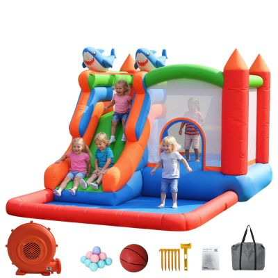 Inflatable Bounce Castle with Blower for Kids 3-12, 6-in-1 Christmas Bounce House,Outdoor/Indoor Bouncy Castle for Toddlers with Splash Slide,Climbing Wall,Ball Pit,Jumping Area 153" x 102" x 83"
