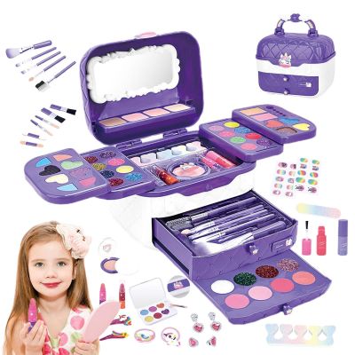 72-Piece Pink Makeup Set , Washable Makeup Set with Mirror, Children's Pretend Play Game,Child Play Makeups Toys , Age 3-12 Year Old Children