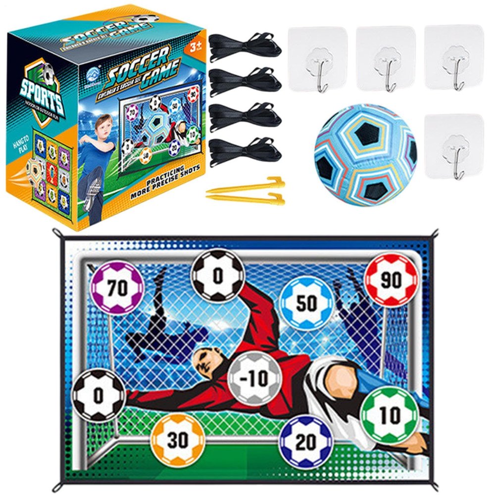 Apujent Soccer Ball Game Set for Kids Football Accuracy Exercise, Toss Soccer Goal Game, Kick Training Kit with Ball, Foldable Flannel Sheet Ground Stakes Hooks for Boys Girls 3+ Birthday