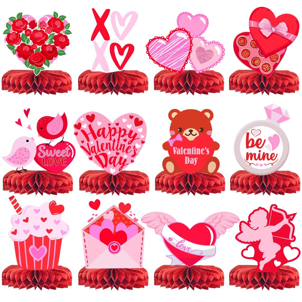 12Pcs Valentine Centerpieces for Tables - Valentines Day Decorations for Party Valentines Table Decor Valentine Table Decorations for Birthday Party Supplies
