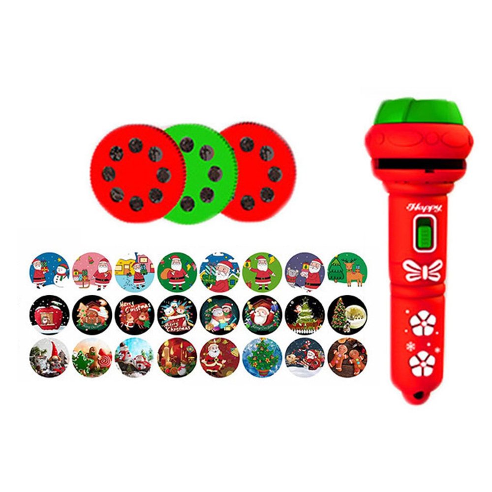 Christmas Flashlight Projector for Kids Ages 3+, Early and Stocking Stuffers for Boys Girls, 3 Discs 24 Images, Interactive Educational Projector Torch, Xmas Kids Flashlight Night Light Projectors Red
