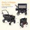 HARPPA All-Terrain Wagon Stroller for 2 Kids, Foldable Outdoor & Beach Stroller Wagon with Removable Canopy Mosquito Net,Adjustable Push & Pull Handle, Footwell & Large Storage, Black view 2