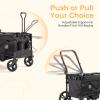 HARPPA All-Terrain Wagon Stroller for 2 Kids, Foldable Outdoor & Beach Stroller Wagon with Removable Canopy Mosquito Net,Adjustable Push & Pull Handle, Footwell & Large Storage, Black view 4
