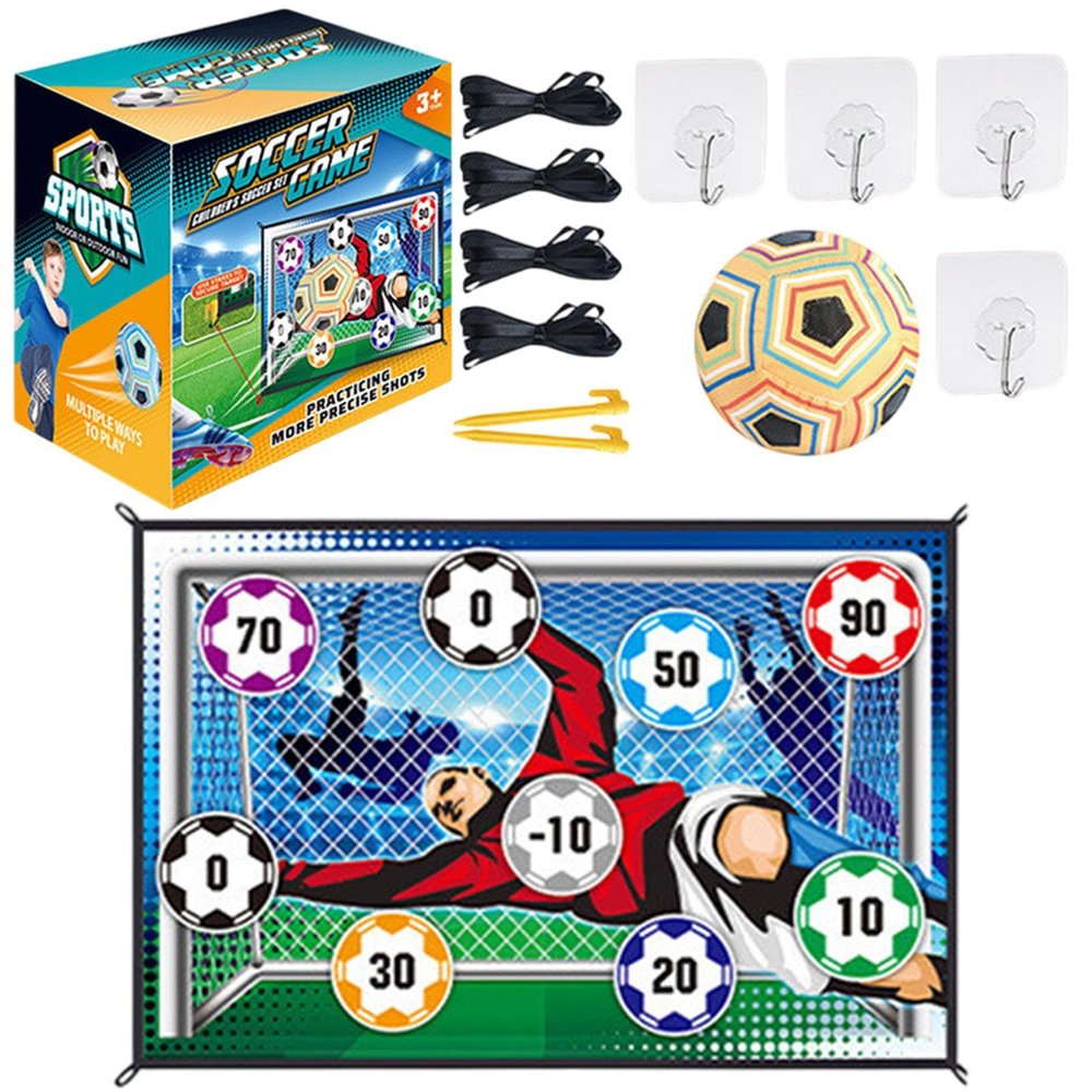 Apujent Soccer Ball Game Set for Kids Football Accuracy Exercise, Toss Soccer Goal Game, Kick Training Kit with Ball, Foldable Flannel Sheet Ground Stakes Hooks for Boys Girls 3+ Birthday