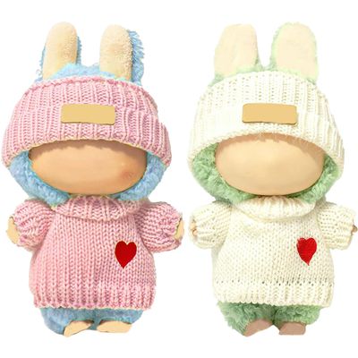 SHUOXUKE 2 Sets for Clothes 17cm/15cm Outfits (4 Pieces) Accessories Handcrafted Crochet Doll Clothes for Fashion Designer Ropa Collection with Hats & Sweater (Pink&White)