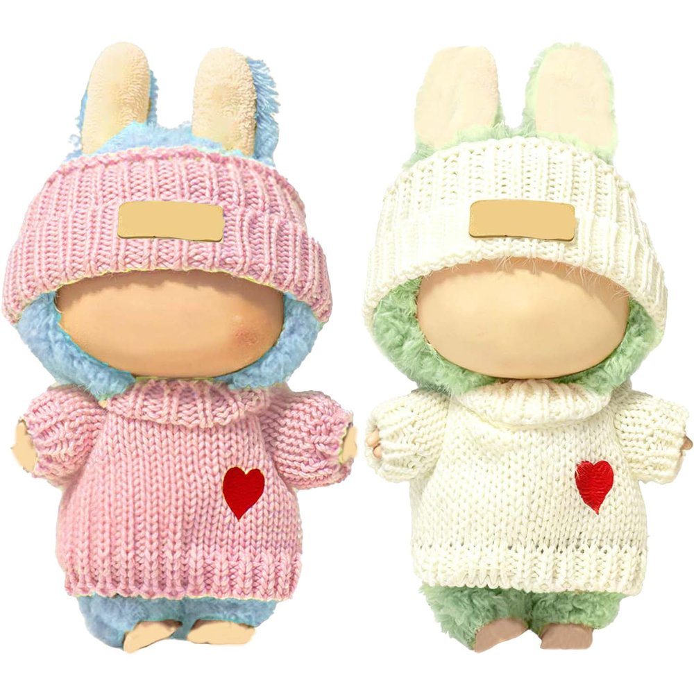 SHUOXUKE 2 Sets for Clothes 17cm/15cm Outfits (4 Pieces) Accessories Handcrafted Crochet Doll Clothes for Fashion Designer Ropa Collection with Hats & Sweater (Pink&White)