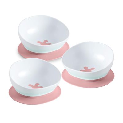 doddl Toddler and Baby Suction Bowl, Ergonomic Toddler Dishes for Self Feeding, 1-3 Year Olds, Dishwasher Safe, BPA Free (Dusky Rose 3 Pack)