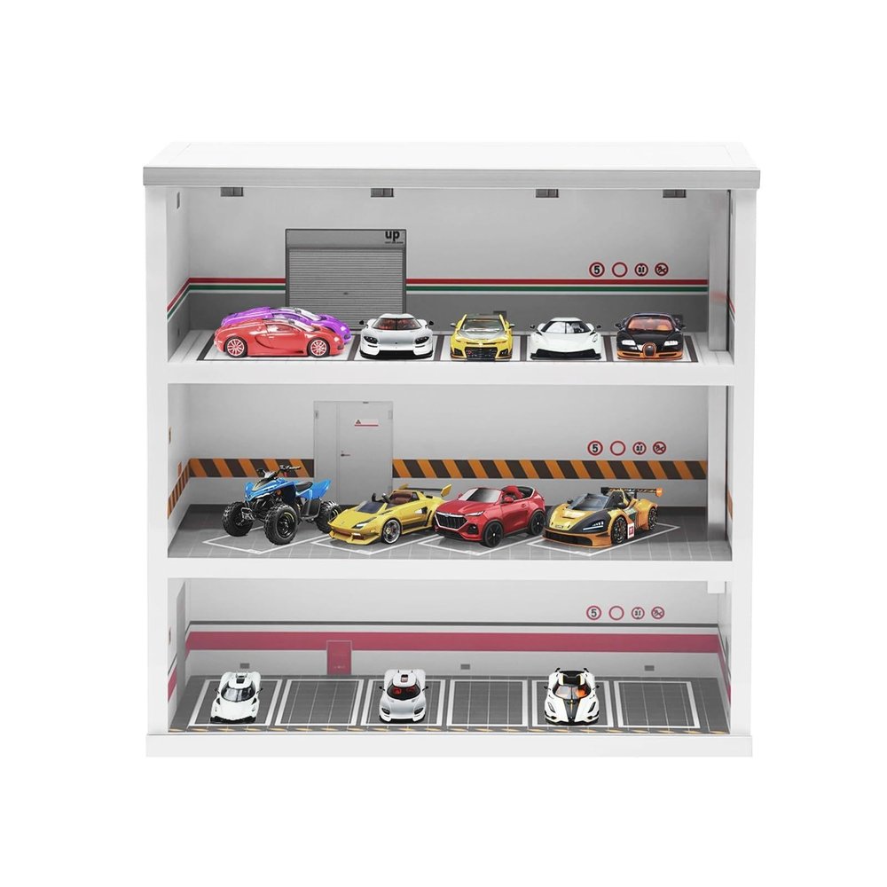 3-Tier Display Case for 1:64 Scale Model Cars, Wall-Mountable Showcase with LED Lights for Diecast Collections, Clear Enclosure for Home, Office, or Store Display (15 Car Capacity)