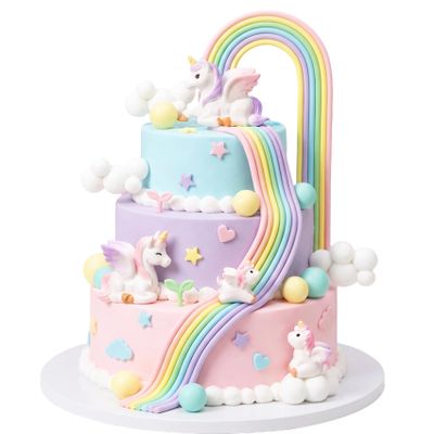 17Pcs Rainbow Unicorn Cake Toppers Unicorn Birthday Cake Decorations for Unicorn Party Favors