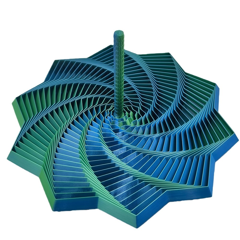 3D Printed Expanded Sensory Fidget Star,New Stress Relief Sensory Whirling Spiral with Handle, Honeycomb Adults Decompression Fractal Fidget Hexagon for Office Desktop (Blue-Green)