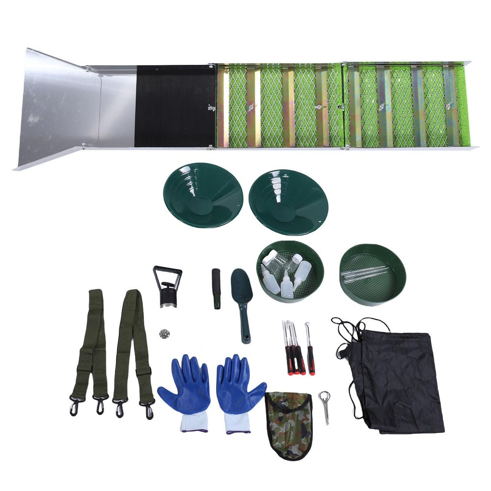 Hamwesh Gold Panning Kit, Portable Aluminum Alloy Mining Equipment with Folding Sluice Box, Gold Pan and Classifier Screen, Complete Gold Prospecting Kit for Rivers and Streams