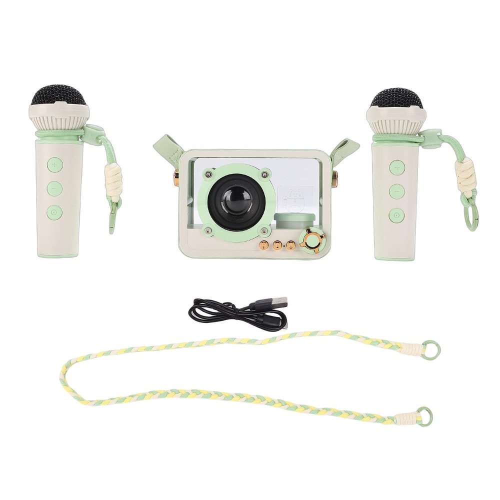 POENVFPO Portable Speaker with 2 Wireless Microphones Karaoke Machine for Girls Boys Home Party Outdoor Camping Travel Birthday Gifts (Light Green)