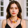 Bohemian Bead Acrylic Flower Hand Woven Resin Necklace For Women,multicolored,40+6cm view 2