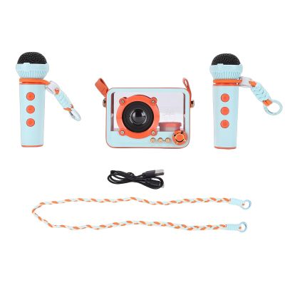 POENVFPO Portable Speaker with 2 Wireless Microphones Karaoke Machine for Girls Boys Home Party Outdoor Camping Travel Birthday Gifts (Orange)