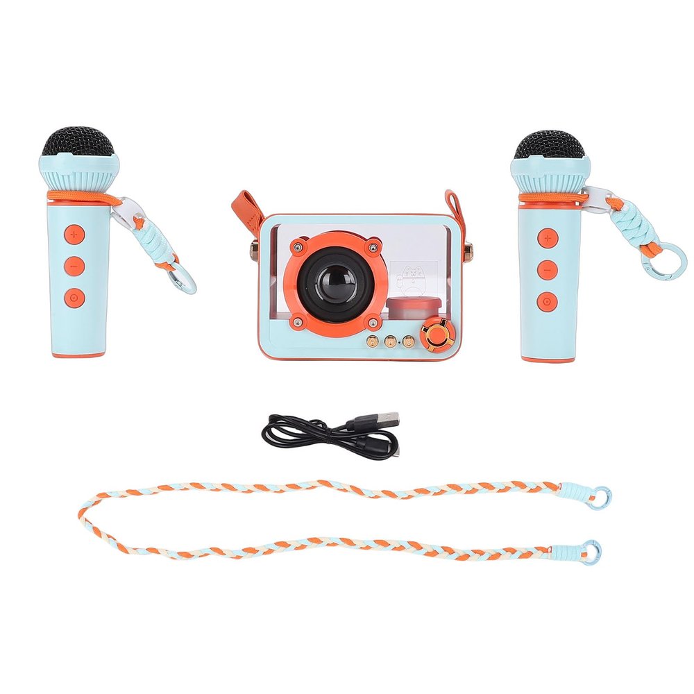 POENVFPO Portable Speaker with 2 Wireless Microphones Karaoke Machine for Girls Boys Home Party Outdoor Camping Travel Birthday Gifts (Orange)