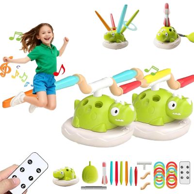 3 in 1 Dinosaur Rocket Launcher, Spinning Dinosaur Jump Toy with Remote Control, Ring Toss & Musical Jumping Toy, Indoor Outdoor Games Sports & Outside Play, Christmas & Birthday Gift(2PCS)