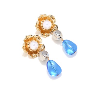 6.2 * 2.4cm Bohemian Alloy Flower Geometric Resin Pendant For Women,blue,6.2 * 2.4cm