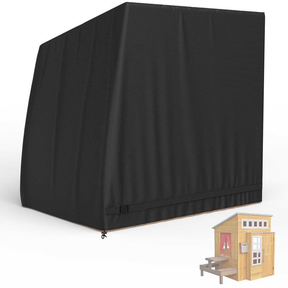 Roasivi Outdoor Playhouse Cover for Modern Outdoor Wooden Playhouse Waterproof Dustproof 76 D x 51 W x 63 H Black (Only Cover)