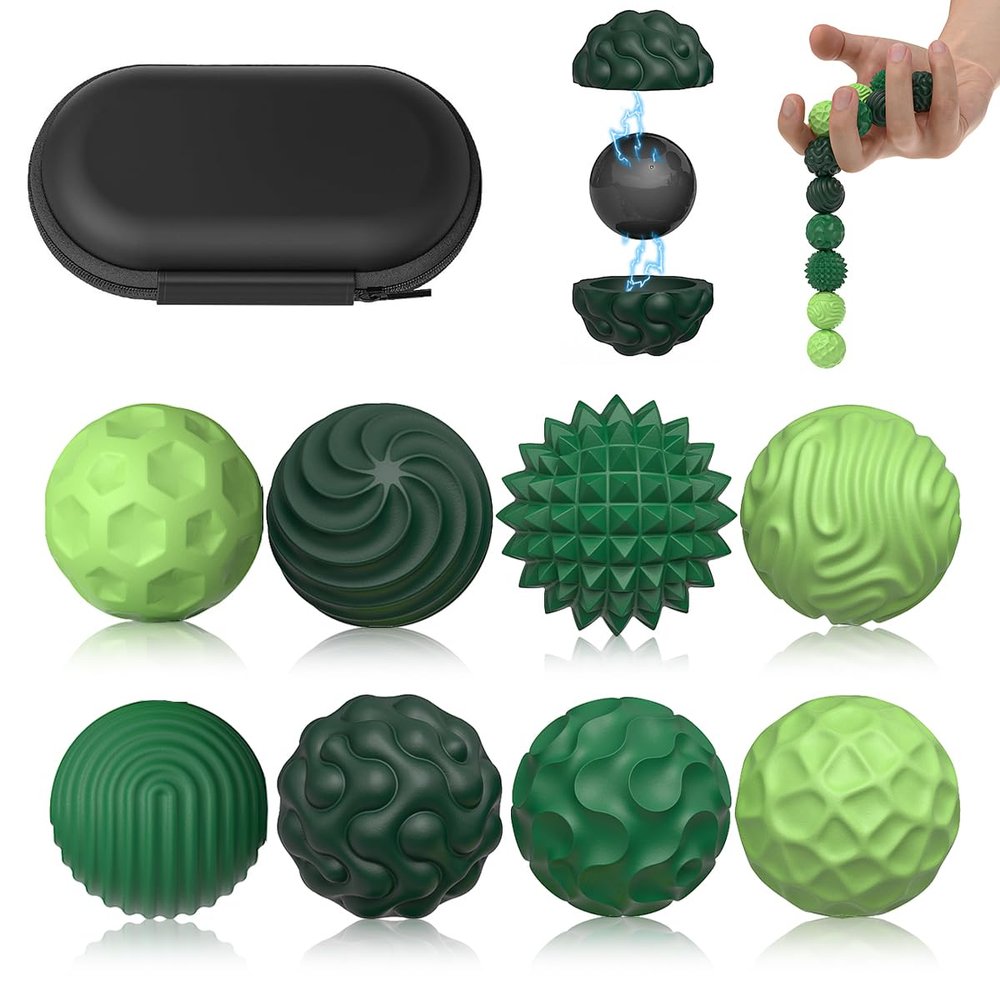 Magnetic Sensory Fidget Balls (8PCS), Weighted Magnet Balls Fidget Toys for Teens Adult ADHD Autism Anxiety, Quiet Stress Relief Office Desk Gadgets, Hand Therapy Sensory Toy Items Gift (Green)